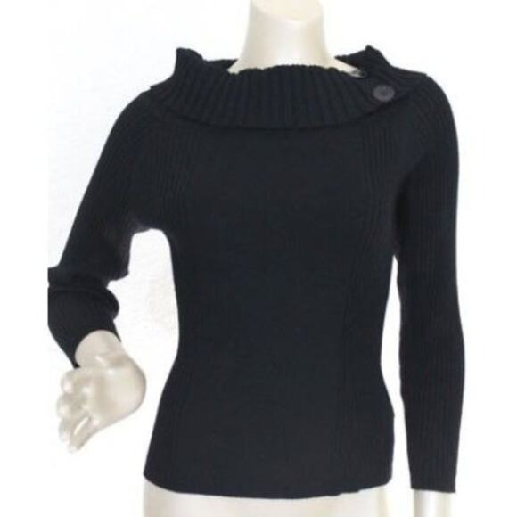 Nine West Black Ribbed Button Wide Neck Sweater Size L - Picture 1 of 4